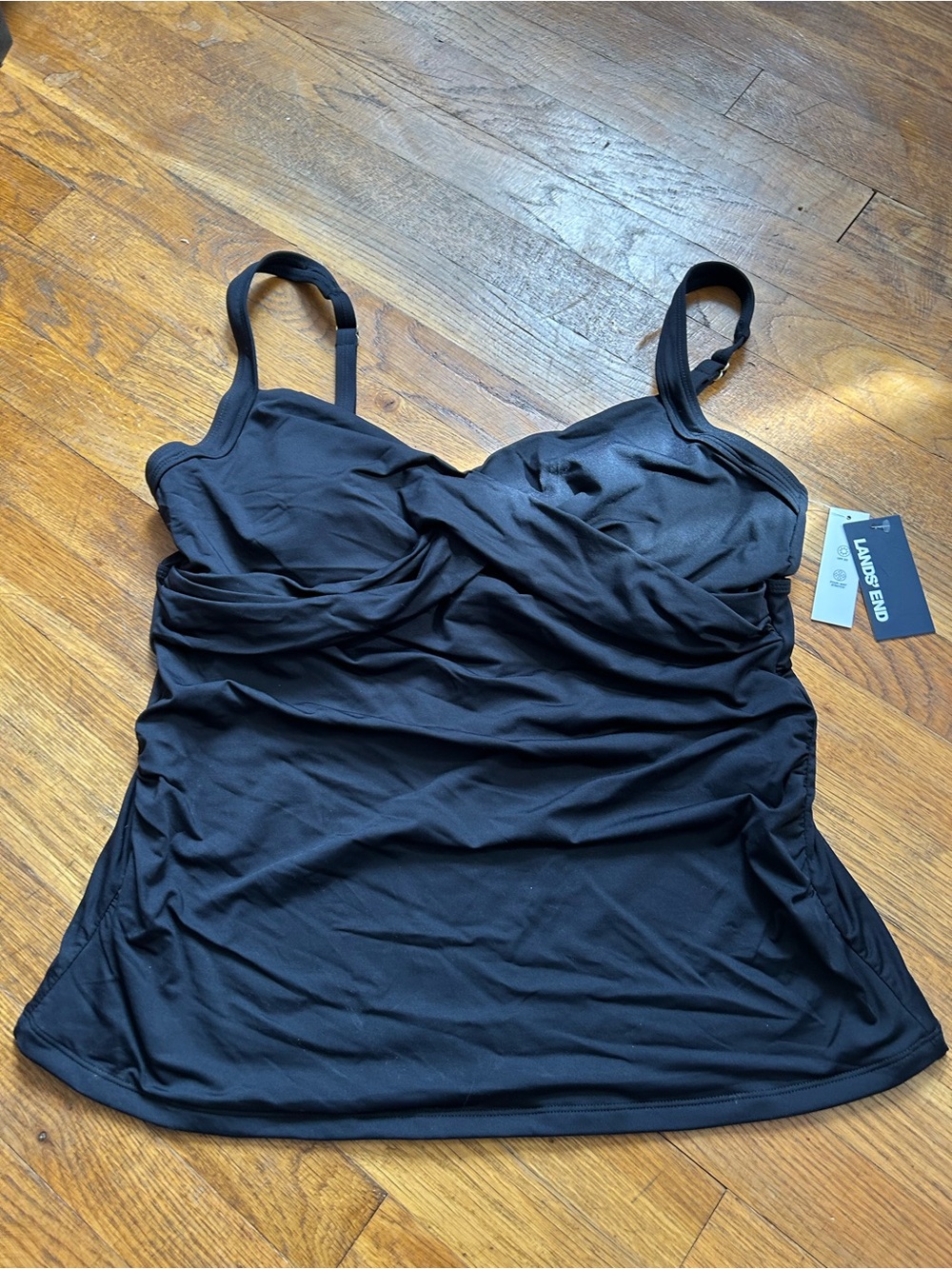 Lands' End Black Ruched Women's Tankini Top